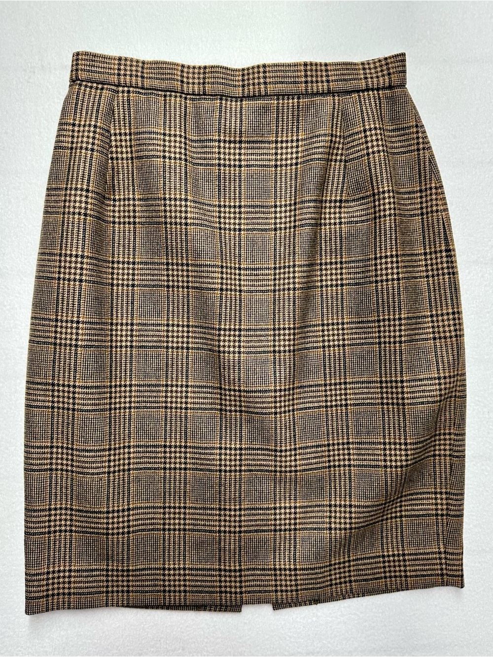 Classiques Entier Women’s 10 Wool Plaid Pencil Skirt Brown Beige Pleated